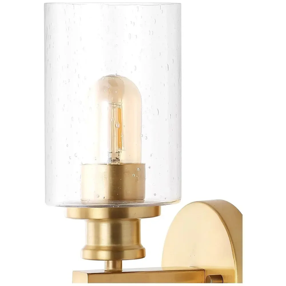 Modern Boho 2-Light Brass Gold Seeded Glass Wall Vanity Fixture LED